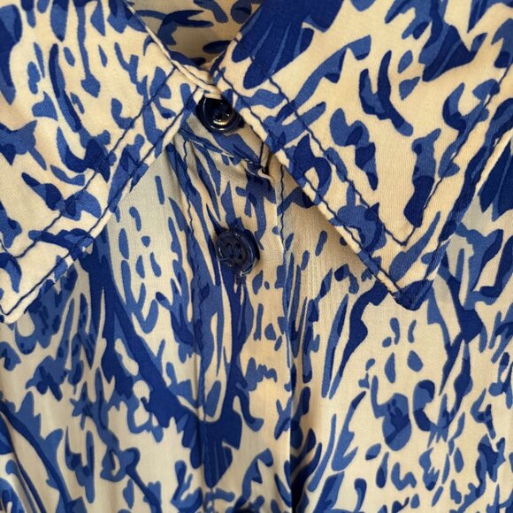 Zara Womens Satin Effect Blue/White Paisley Printed collared Blouse SZ: XL - Picture 2 of 12